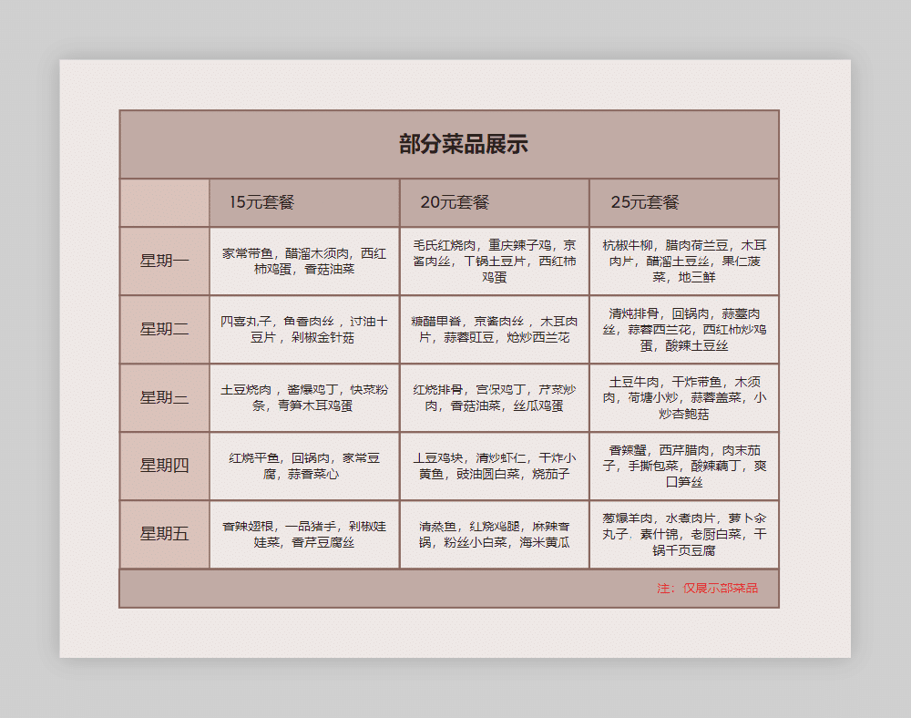  快餐配送菜譜圖片，菜單